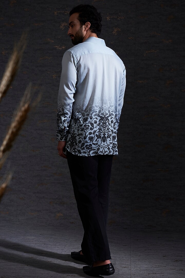 Pewter & Charcoal Printed Party Wear Shirt by Hemant Trevedi Men at Pernia's Pop Up Shop