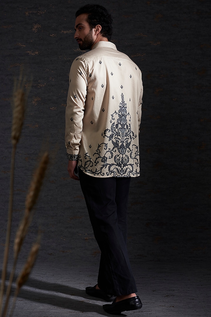 Sand & Charcoal Printed Party Wear Shirt by Hemant Trevedi Men at Pernia's Pop Up Shop