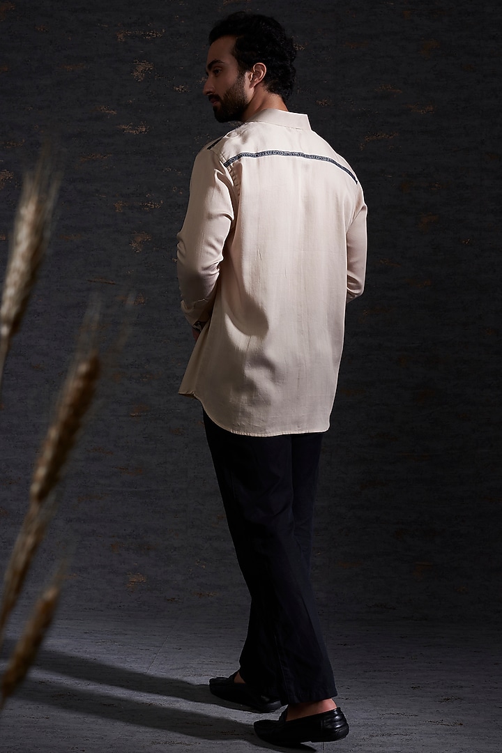Sand & Charcoal Cotton Silk Printed Party Wear Shirt by Hemant Trevedi Men at Pernia's Pop Up Shop