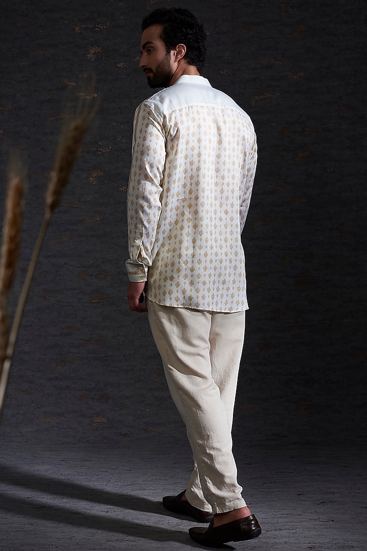 Snow & Camel Cotton Silk Printed Party Wear Shirt by Hemant Trevedi Men at Pernia's Pop Up Shop
