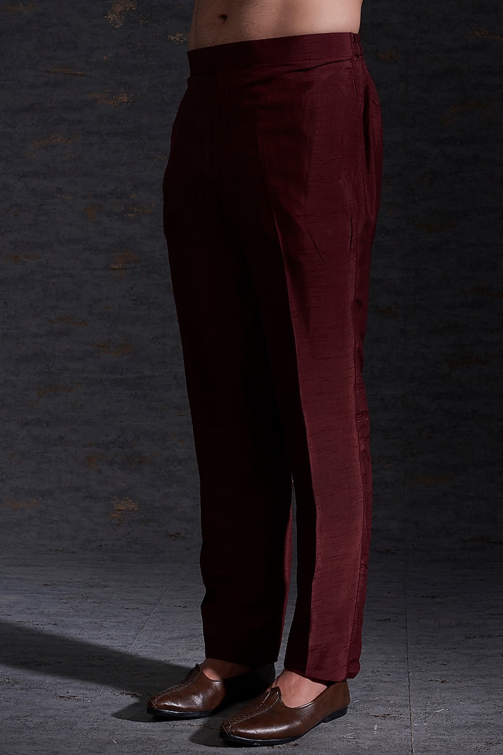 Brick-Red Raw Silk Bundi Jacket Set by Hemant Trevedi Men at Pernia's Pop Up Shop