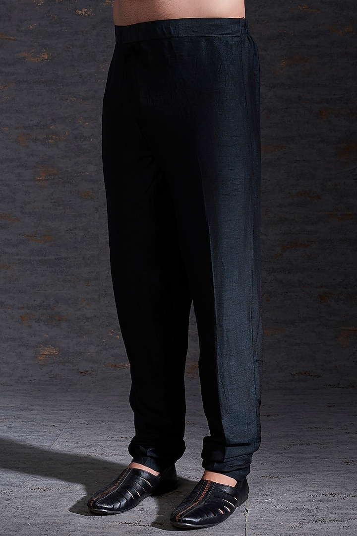 Black & Olive Raw Silk Embroidered Indo-Western Set by Hemant Trevedi Men at Pernia's Pop Up Shop