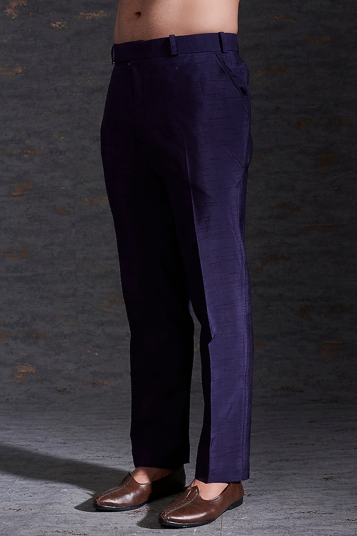 Purple Raw Silk Kurta Set With Bundi Jacket by Hemant Trevedi Men at Pernia's Pop Up Shop
