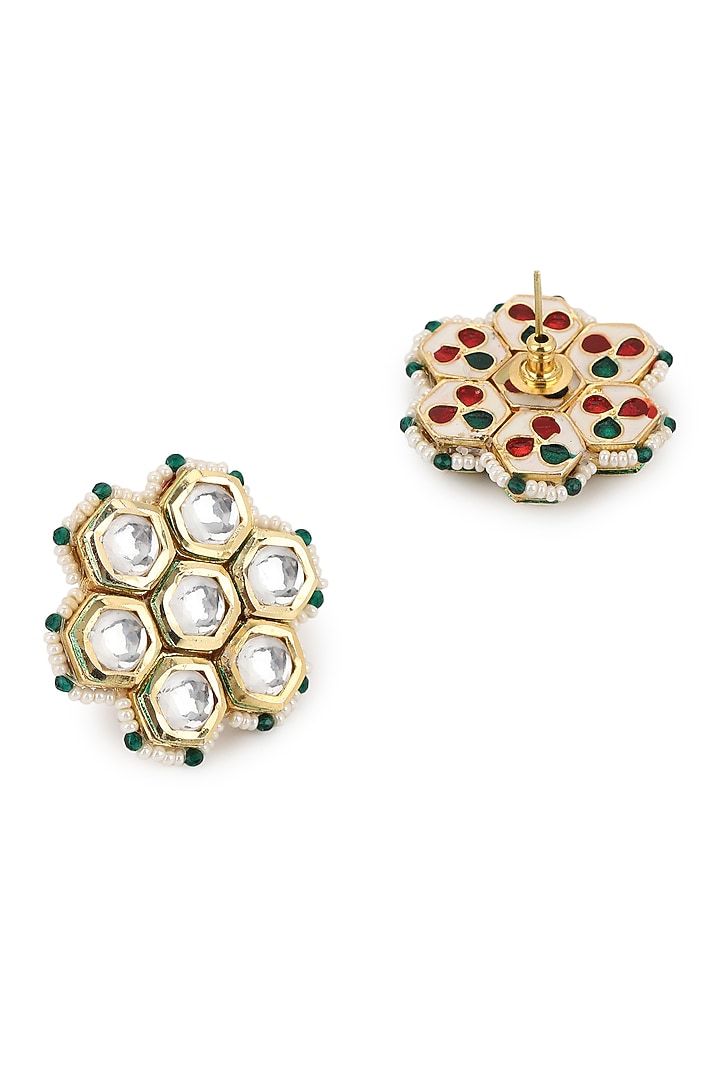 Gold Finish Kundan Polki & Onyx Stone Meenakari Choker Necklace Set by Heer-House Of Jewellery at Pernia's Pop Up Shop