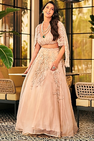 Ivory Organza & Net Hand Embroidered Jacket Lehenga Set by AWIGNA BY VARSHA & RITTU