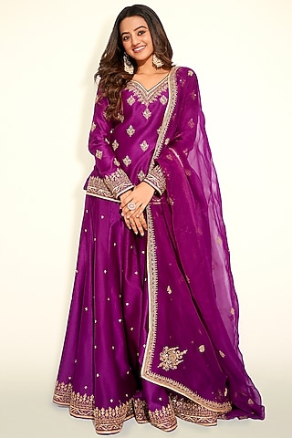 Purple Chanderi Sharara Set by Jigar Mali