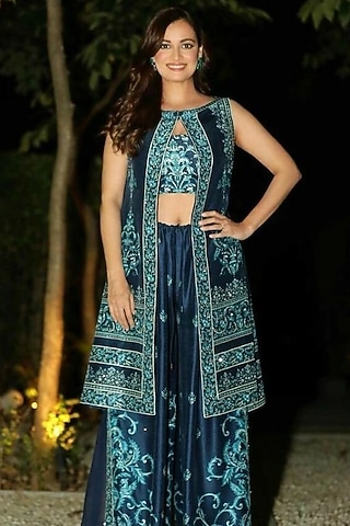 Blue Embroidered Jacket Look by Hemant Trevedi