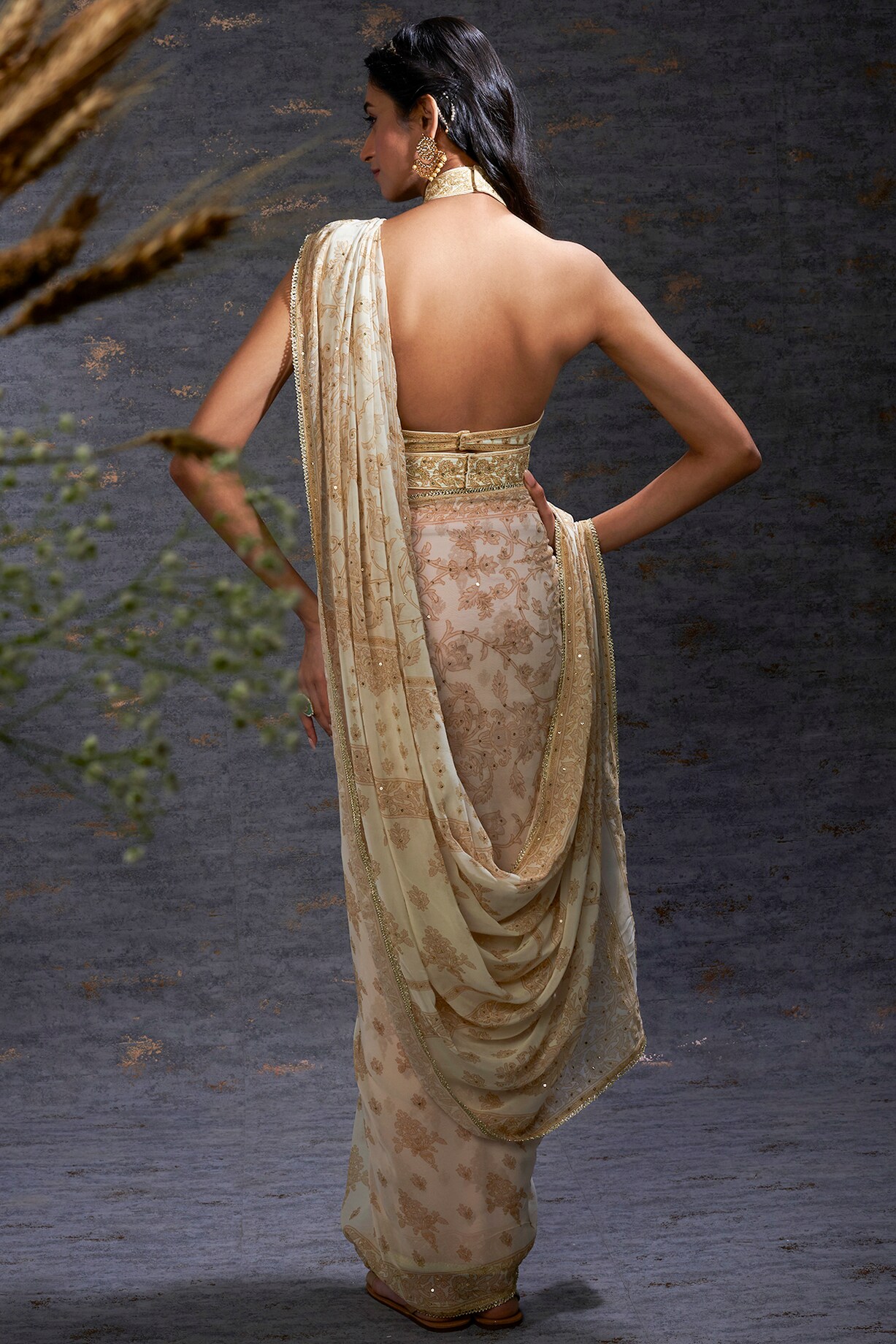 Women's Georgette Camel Brown Printed Designer Saree With Blouse Piece