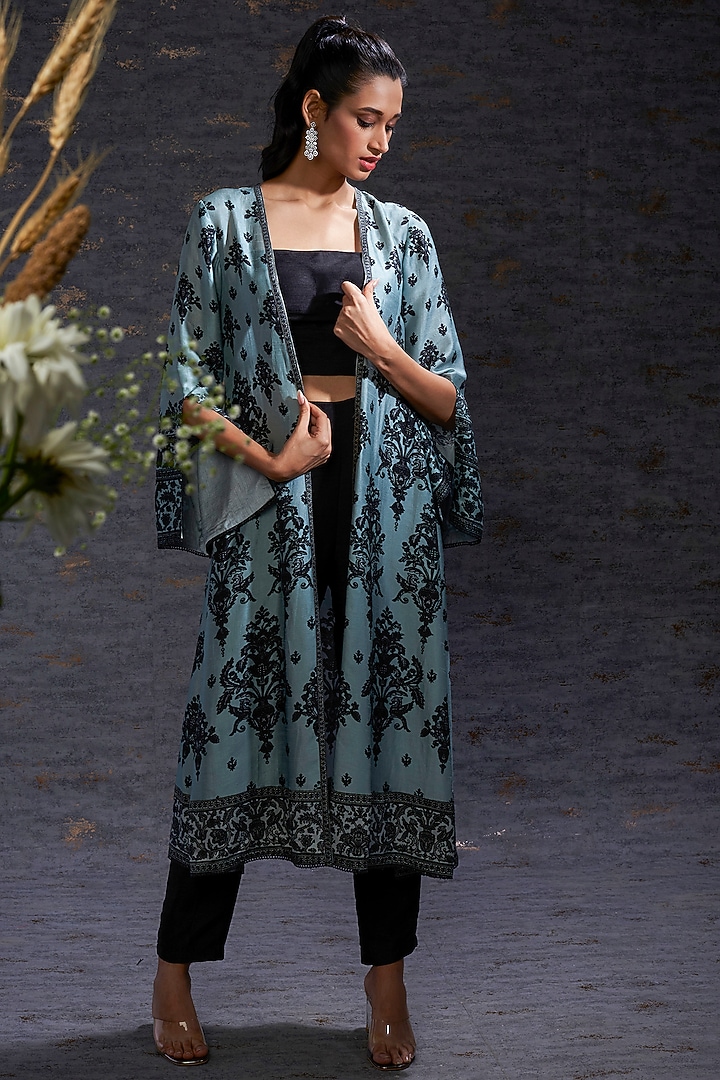 Pewter & Charcoal Printed  Cape by Hemant Trevedi at Pernia's Pop Up Shop