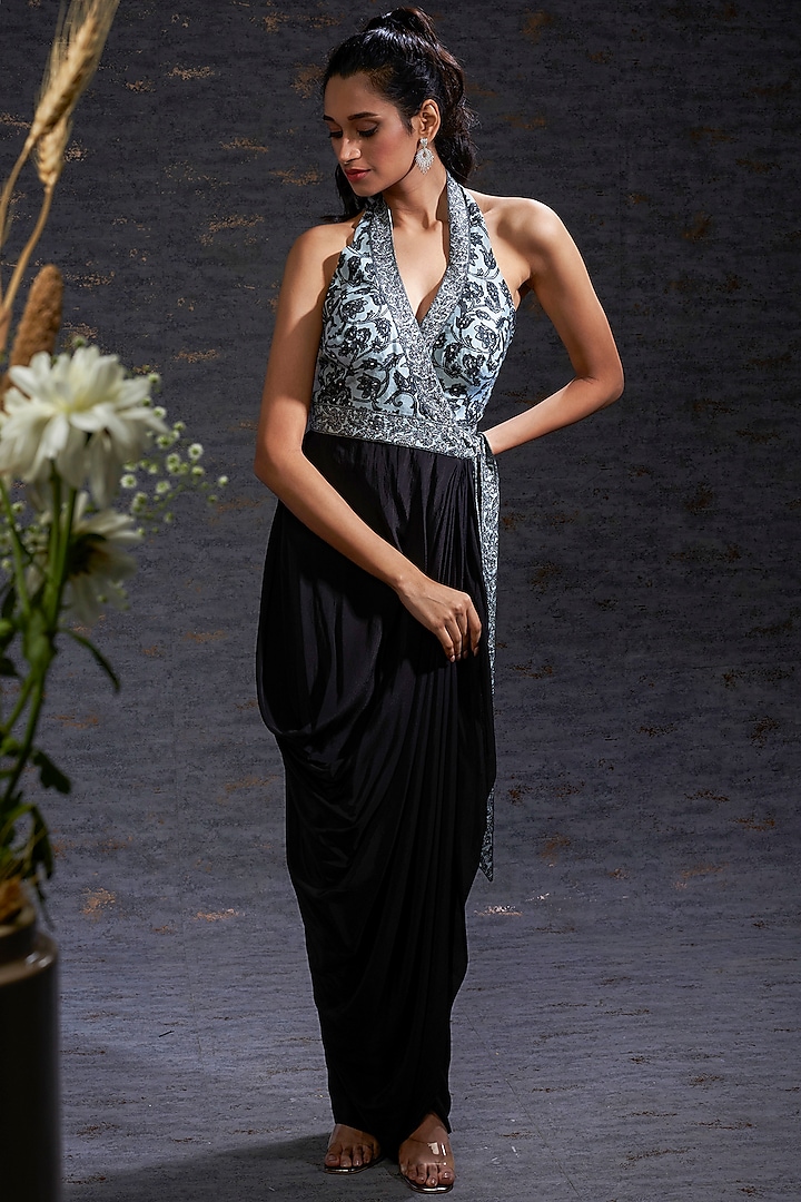 Pewter & Charcoal Raw Silk Wrap Around Cocktail Summer Dress by Hemant Trevedi at Pernia's Pop Up Shop