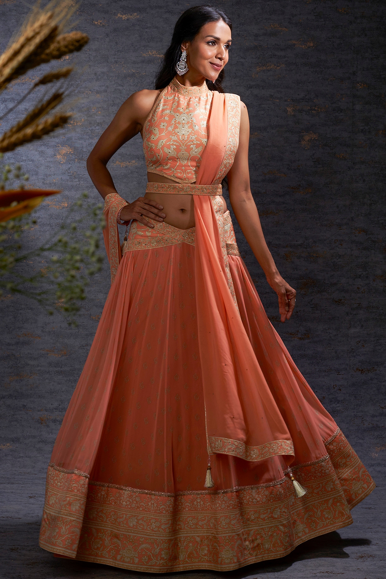 Peach Colored Designer Bridal Wear Net Lehenga Choli Fashion –  TheDesignerSaree