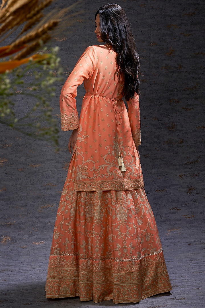 Apricot & Camel Printed Tunic & Ghagra by Hemant Trevedi at Pernia's Pop Up Shop