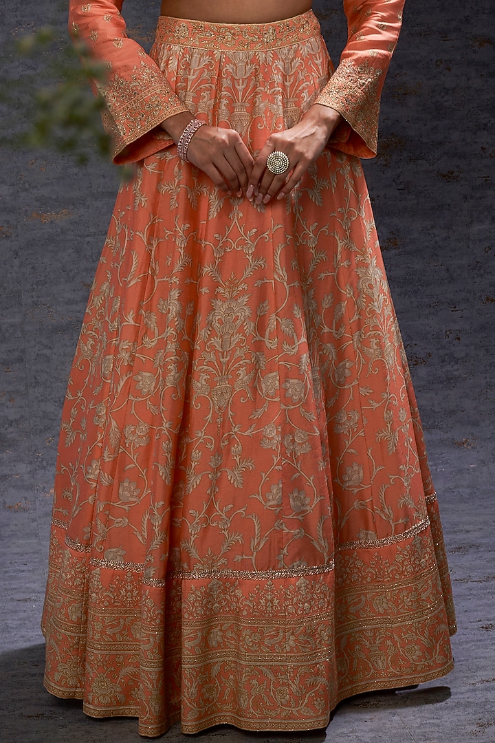 Apricot & Camel Printed Tunic & Ghagra by Hemant Trevedi at Pernia's Pop Up Shop