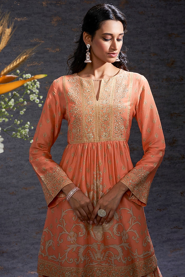 Apricot & Camel Printed Tunic & Ghagra by Hemant Trevedi at Pernia's Pop Up Shop