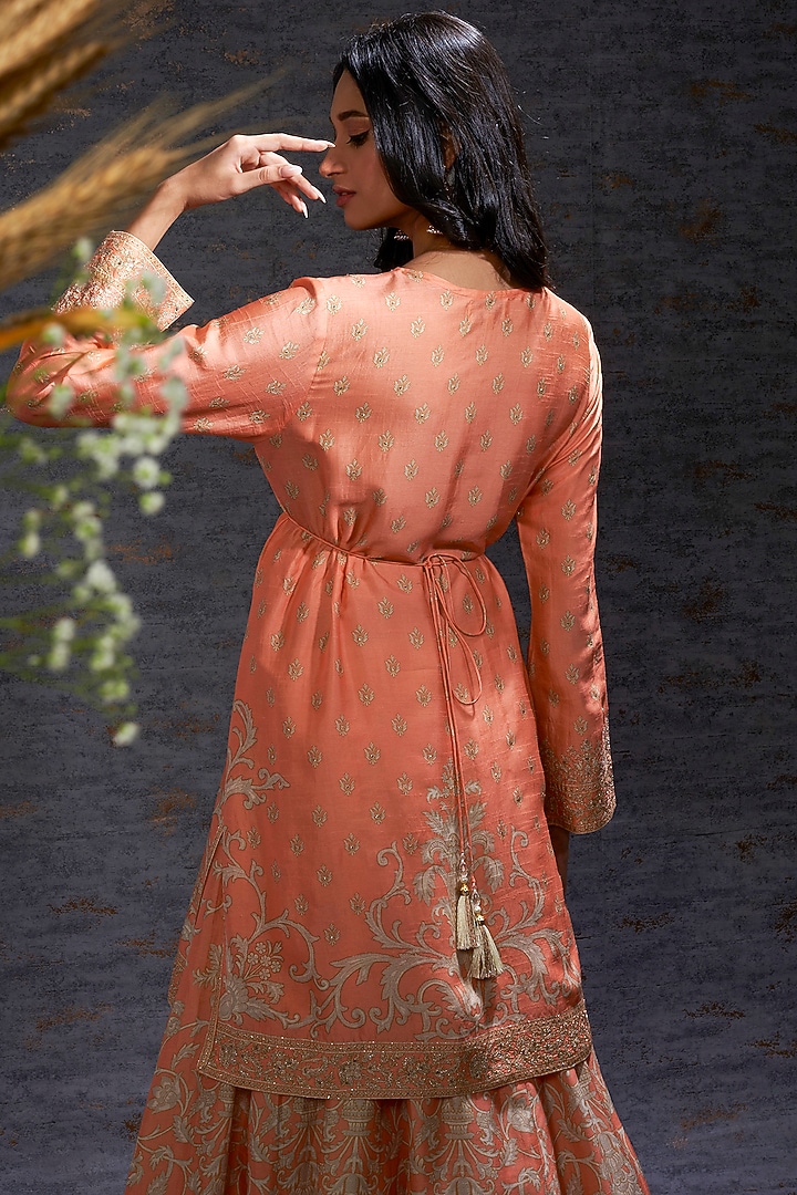 Apricot & Camel Printed Tunic & Ghagra by Hemant Trevedi at Pernia's Pop Up Shop