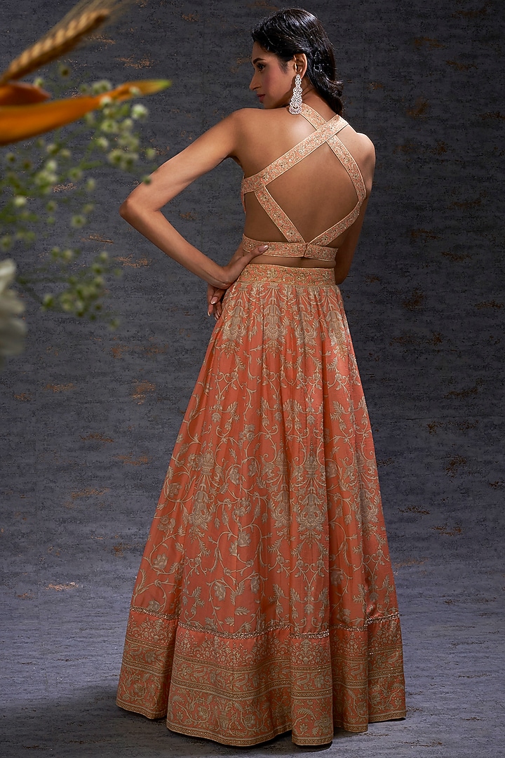 Apricot & Camel Printed Choli & Ghagra Look by Hemant Trevedi at Pernia's Pop Up Shop