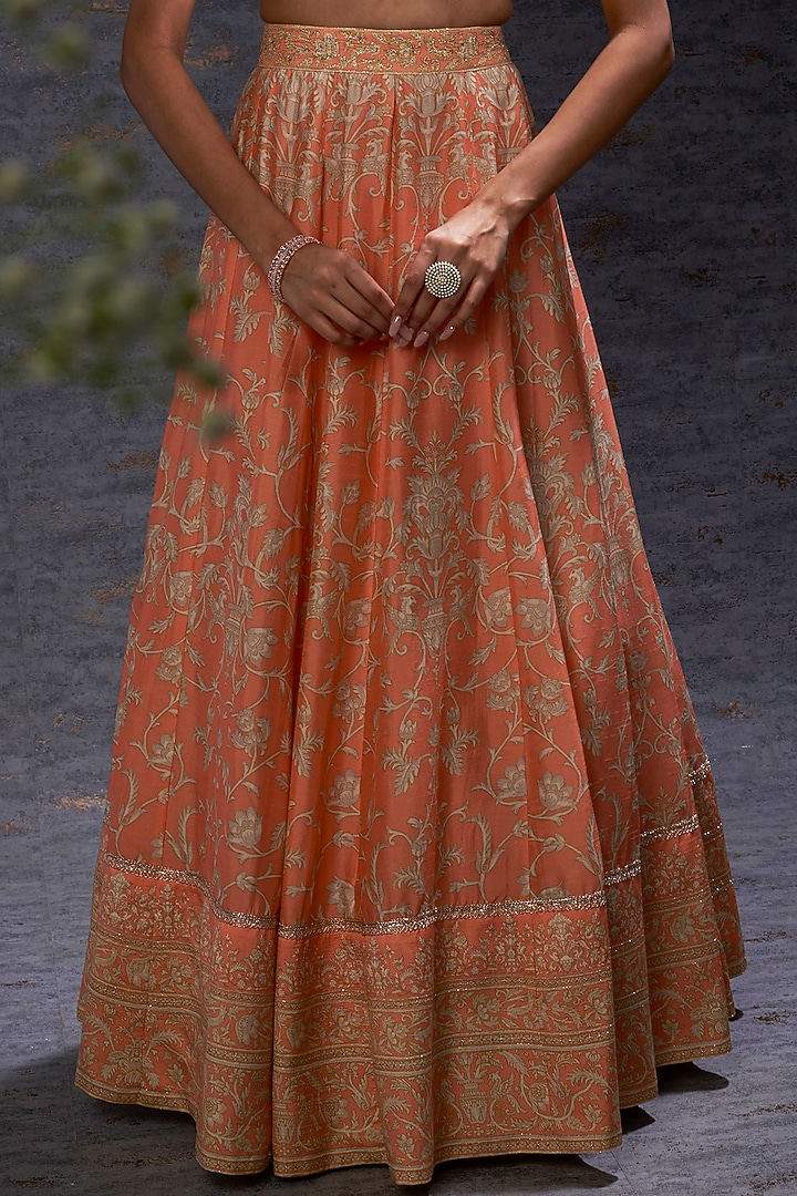 Apricot & Camel Printed Choli & Ghagra Look by Hemant Trevedi at Pernia's Pop Up Shop