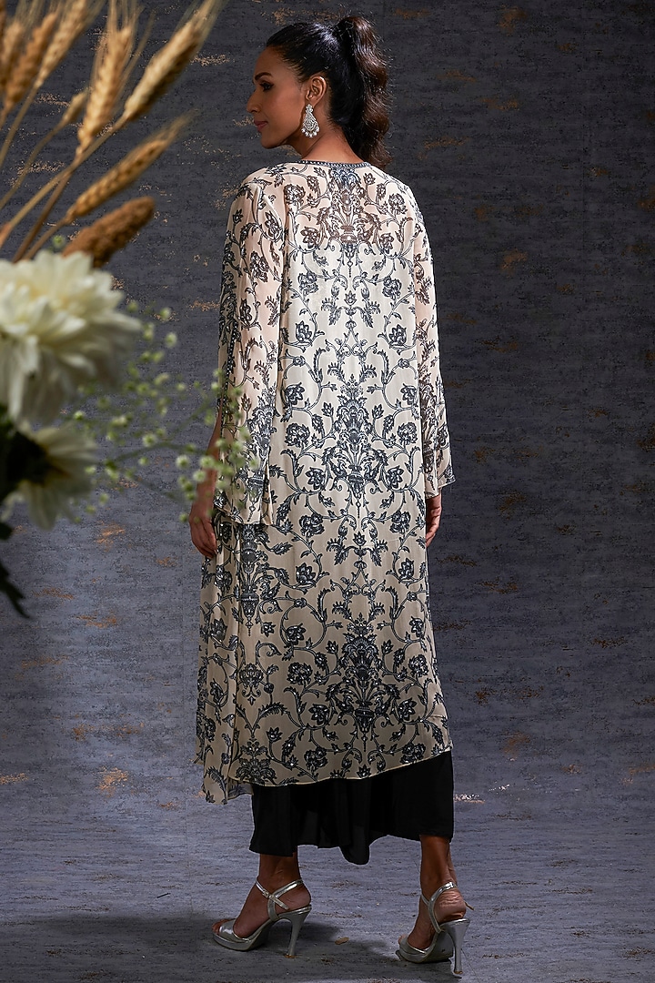 Charcoal Sarong Skirt Look With Printed Cape. by Hemant Trevedi at Pernia's Pop Up Shop