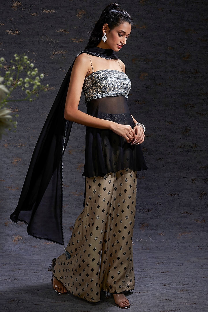 Sand & Charcoal Printed Palazzo Pant Look by Hemant Trevedi
