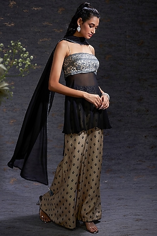 Sand & Charcoal Printed Palazzo Pant Look by Hemant Trevedi