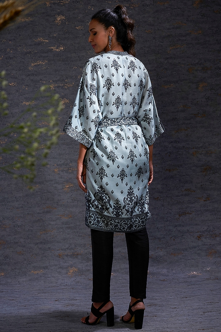Pewter & Charcoal Printed Summer Dress With Belt by Hemant Trevedi at Pernia's Pop Up Shop