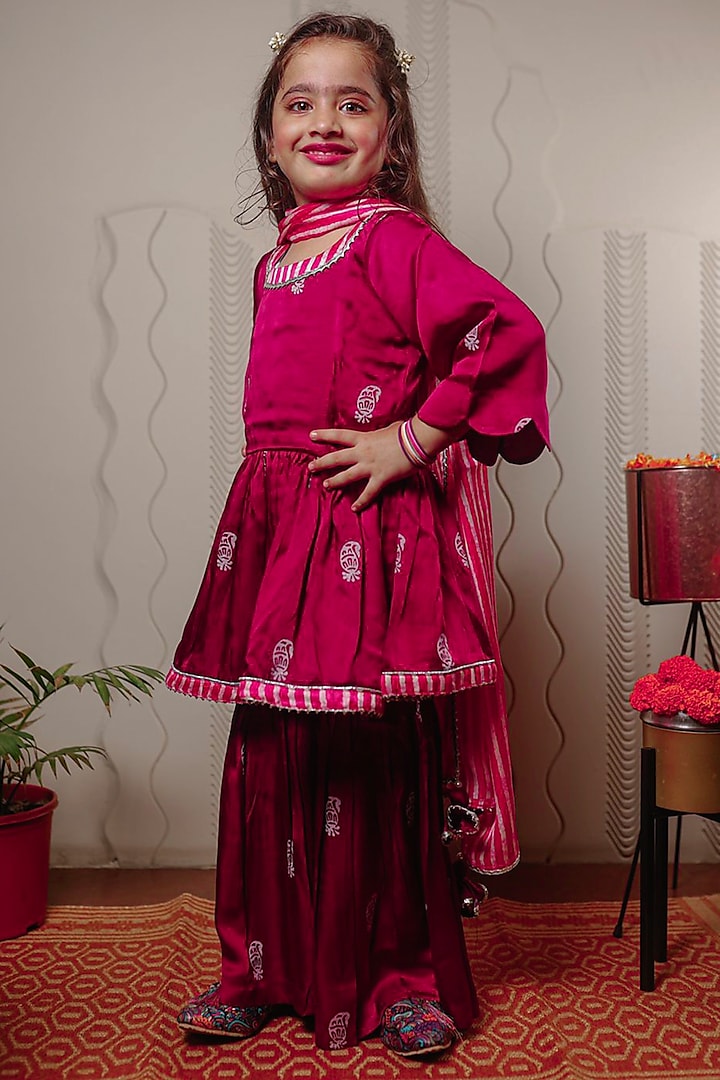 Purple Printed Sharara Set For Girls by Tiny Colour