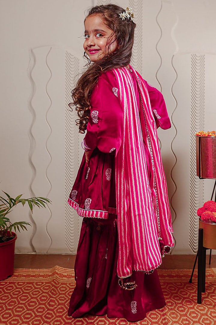Purple Printed Sharara Set For Girls by Tiny Colour at Pernia's Pop Up Shop