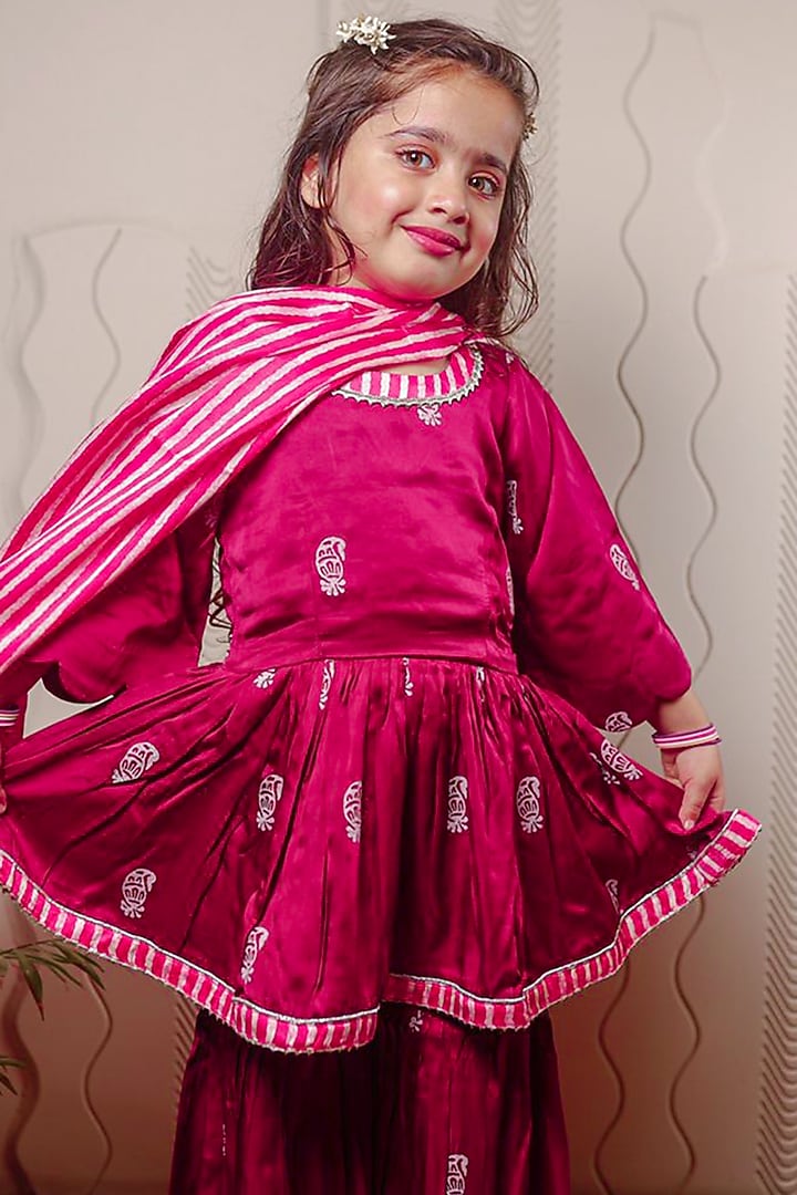 Purple Printed Sharara Set For Girls by Tiny Colour at Pernia's Pop Up Shop