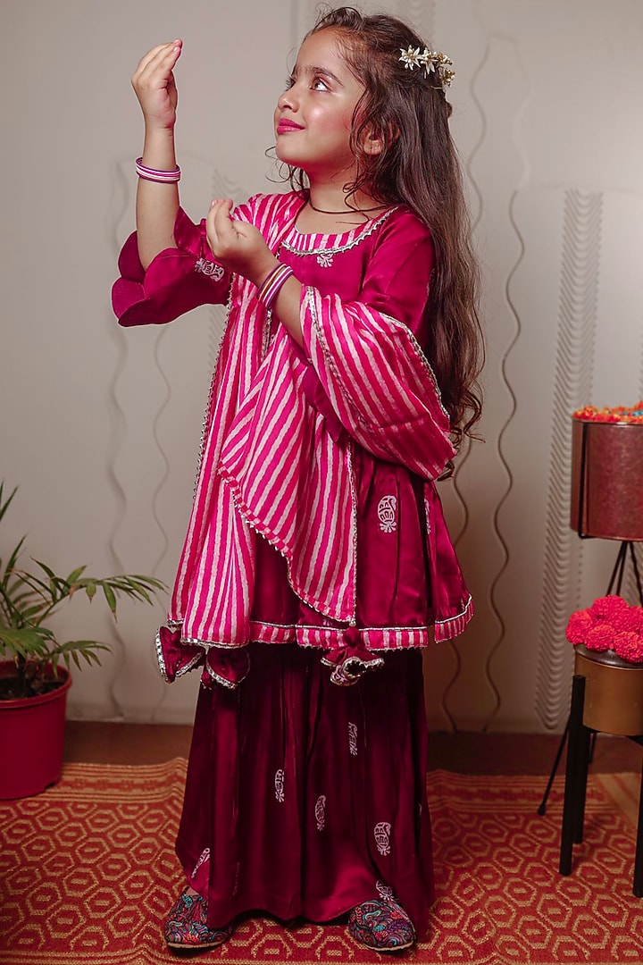 Purple Printed Sharara Set For Girls by Tiny Colour at Pernia's Pop Up Shop