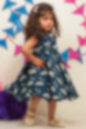 Indigo Blue Digital Printed Dress For Girls by Tiny Colour