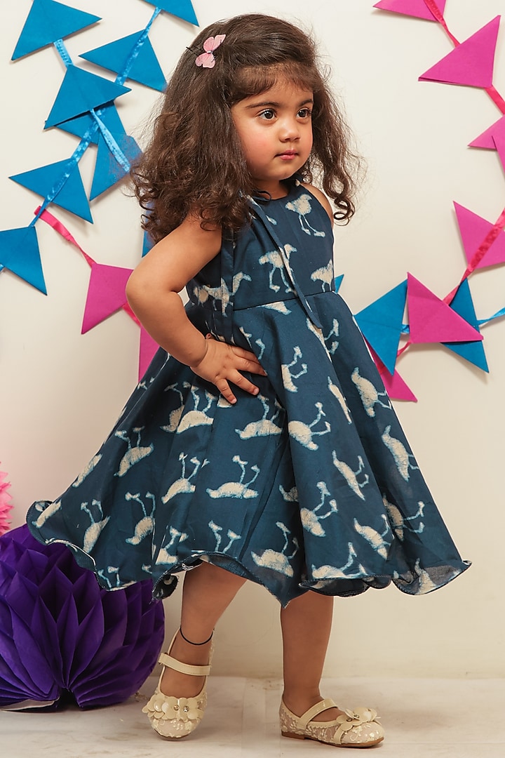 Indigo Blue Digital Printed Dress For Girls by Tiny Colour