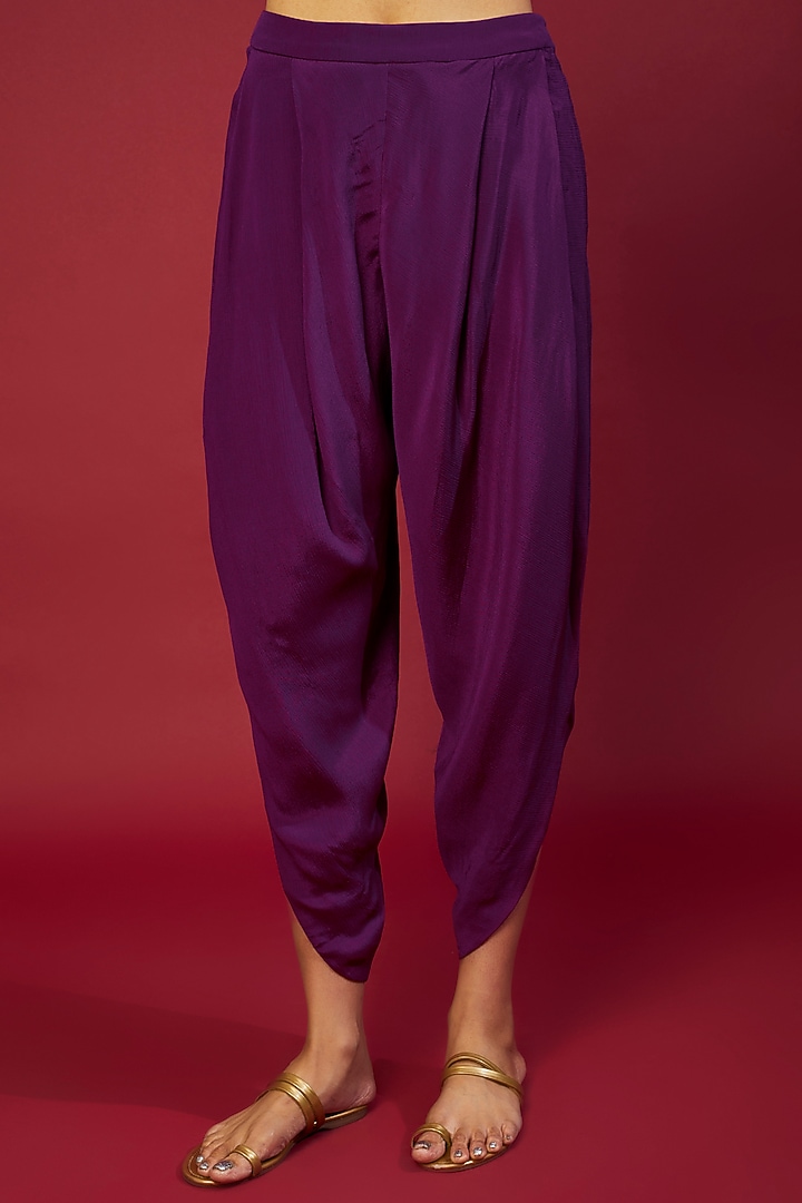 Purple Chiffon Crepe Hand Embroidered Peplum Kurta Set by Half Full Curve at Pernia's Pop Up Shop