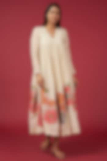 White Chiffon Crepe Floral Printed Vacation Dress by Half Full Curve at Pernia's Pop Up Shop