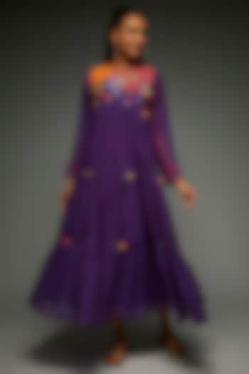 Purple Chiffon Crepe Tiered Maxi Dress by Half Full Curve