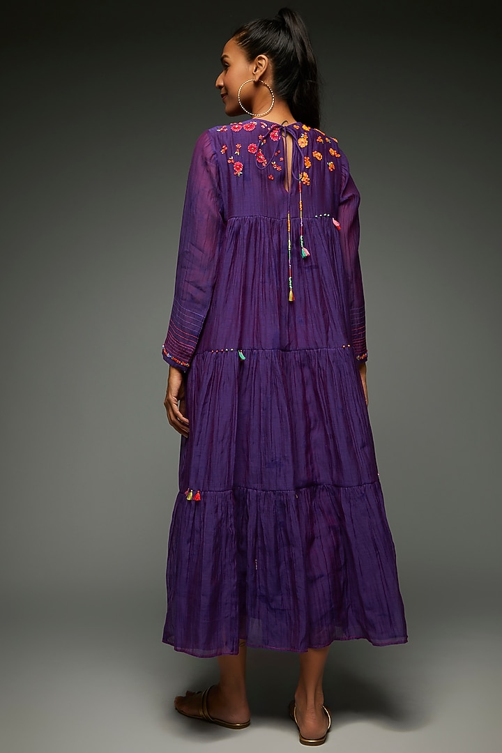 Purple Chiffon Crepe Tiered Maxi Vacation Dress by Half Full Curve at Pernia's Pop Up Shop
