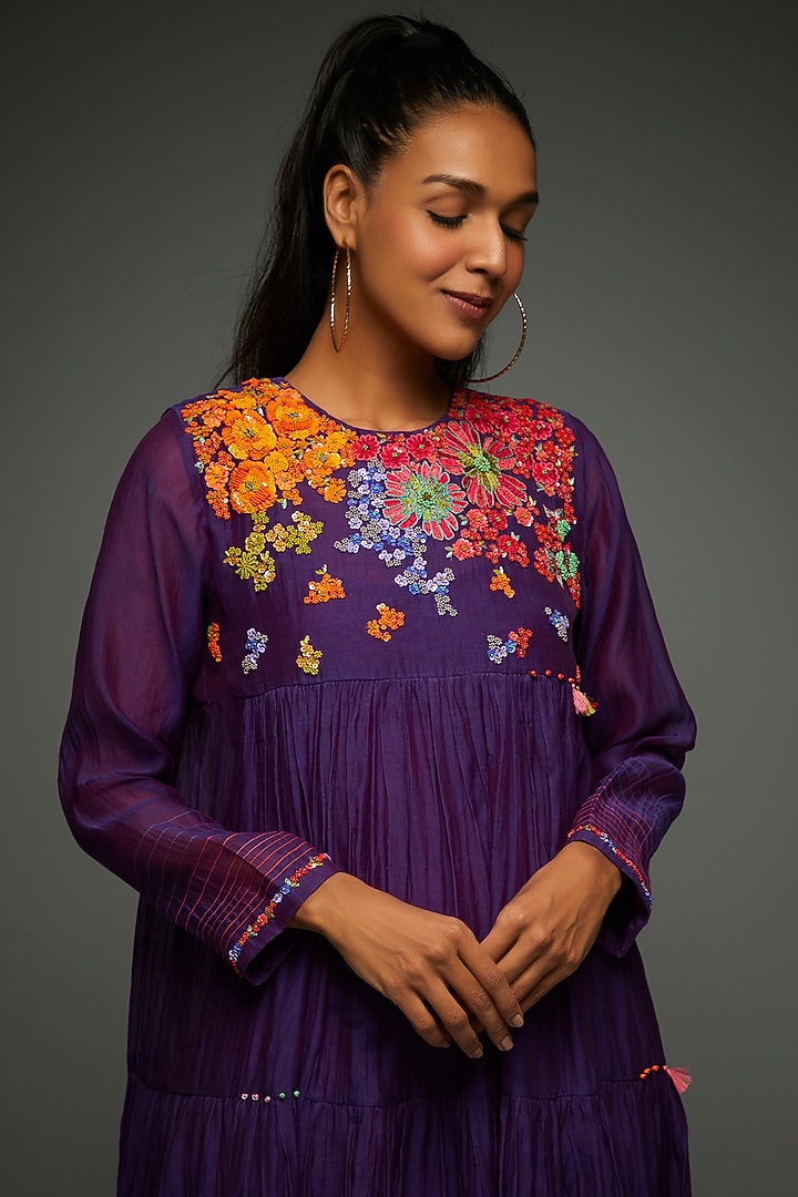Purple Chiffon Crepe Tiered Maxi Vacation Dress by Half Full Curve at Pernia's Pop Up Shop