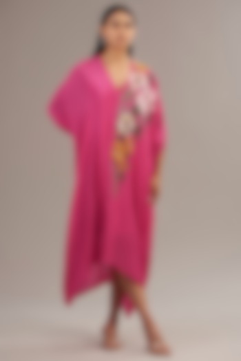 Pink Crepe Chiffon Floral Embroidered Midi Vacation Dress by Half Full Curve at Pernia's Pop Up Shop