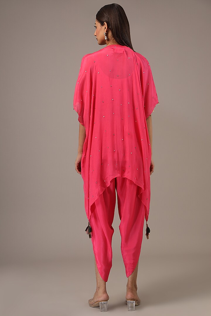 Pink Crepe Chiffon Hand-Embroidered Co-Ord Set by Half Full Curve at Pernia's Pop Up Shop