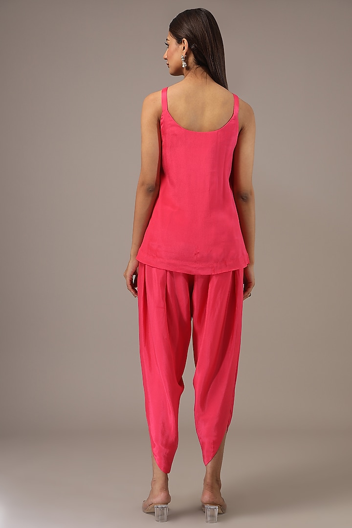 Pink Crepe Chiffon Hand-Embroidered Co-Ord Set by Half Full Curve at Pernia's Pop Up Shop