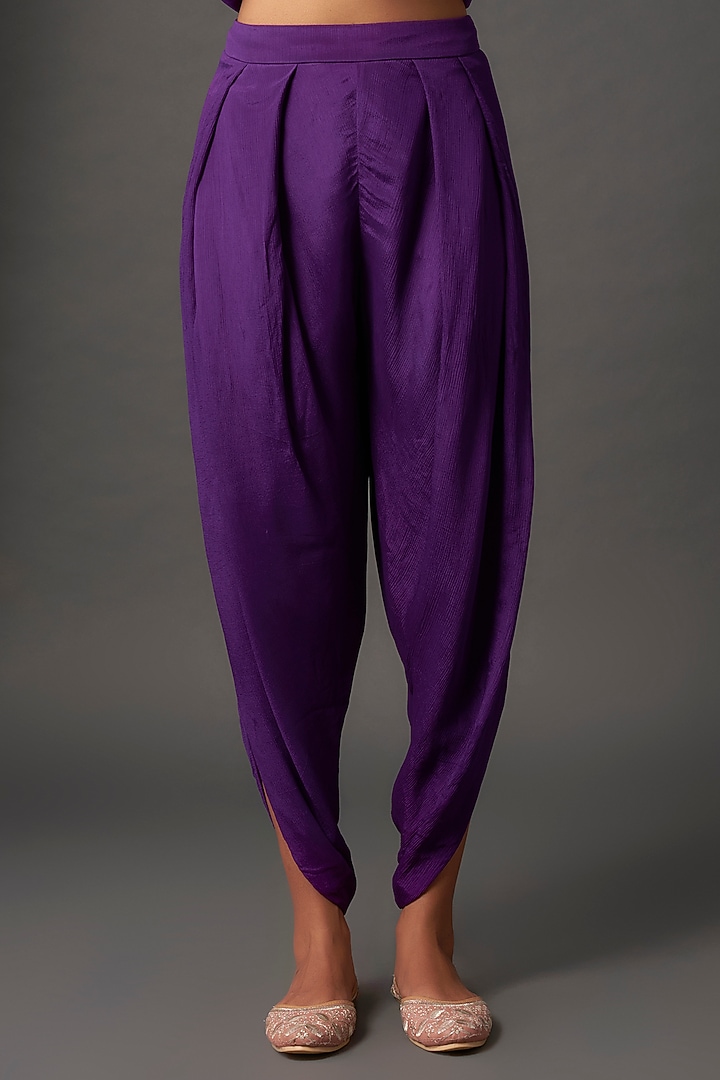 Purple Crepe Chiffon Floral Hand Embroidered Kurta Set by Half Full Curve at Pernia's Pop Up Shop