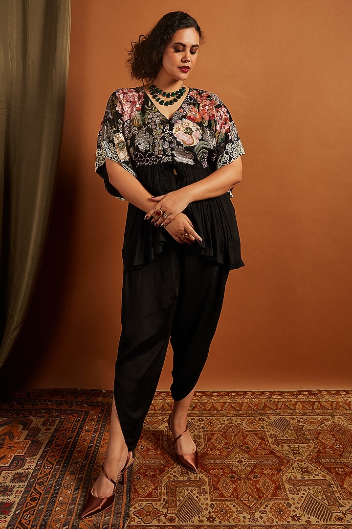 Black Crepe Chiffon Co-Ord Set by Half Full Curve at Pernia's Pop Up Shop