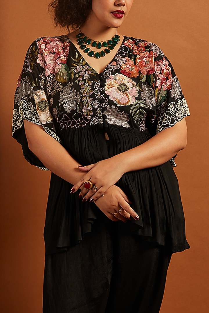 Black Crepe Chiffon Co-Ord Set by Half Full Curve at Pernia's Pop Up Shop