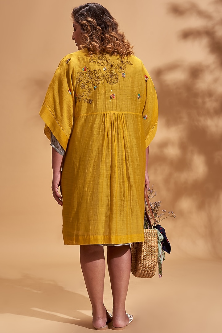 Mustard Embroidered Jacket by Half Full Curve at Pernia's Pop Up Shop