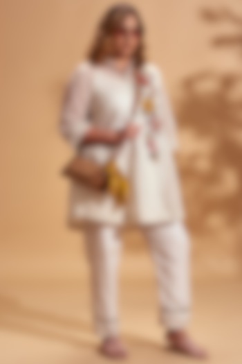 Off White Sequins Embroidered Kurta Set by Half Full Curve at Pernia's Pop Up Shop