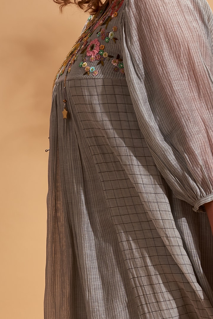 Grey Embroidered Mini Vacation Dress by Half Full Curve at Pernia's Pop Up Shop