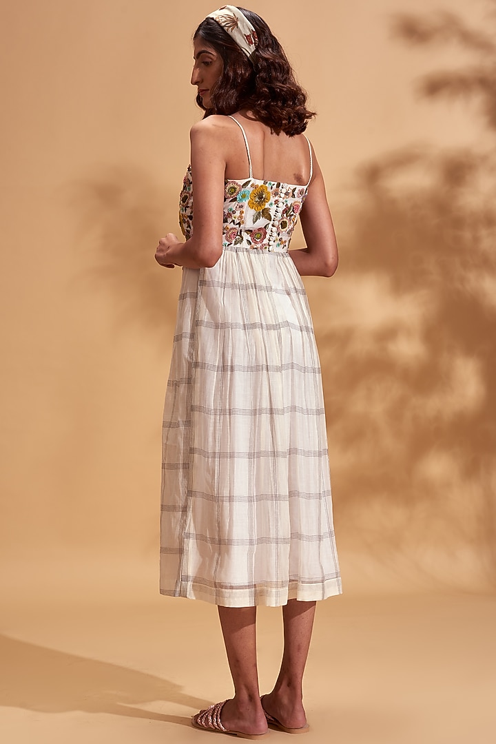 Off White Sequins Embroidered Midi Vacation Dress by Half Full Curve at Pernia's Pop Up Shop