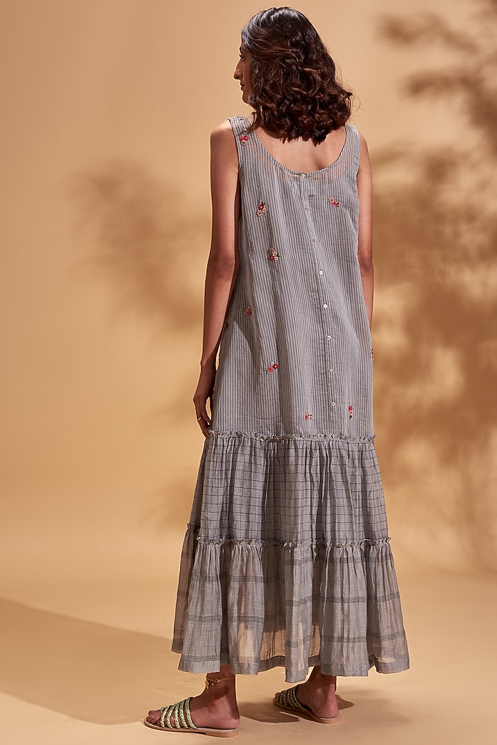 Grey Embroidered Midi Vacation Dress by Half Full Curve at Pernia's Pop Up Shop