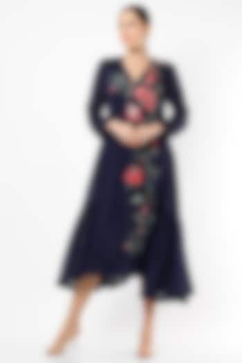 Midnight Blue Embroidered Midi Vacation Dress by Half Full Curve at Pernia's Pop Up Shop