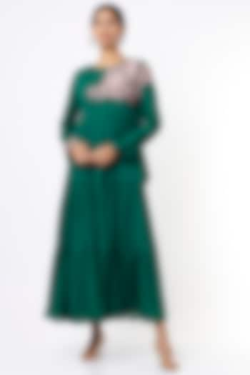 Dark Bluish Green Chiffon Crepe Tiered Maxi Dress by Half Full Curve at Pernia's Pop Up Shop