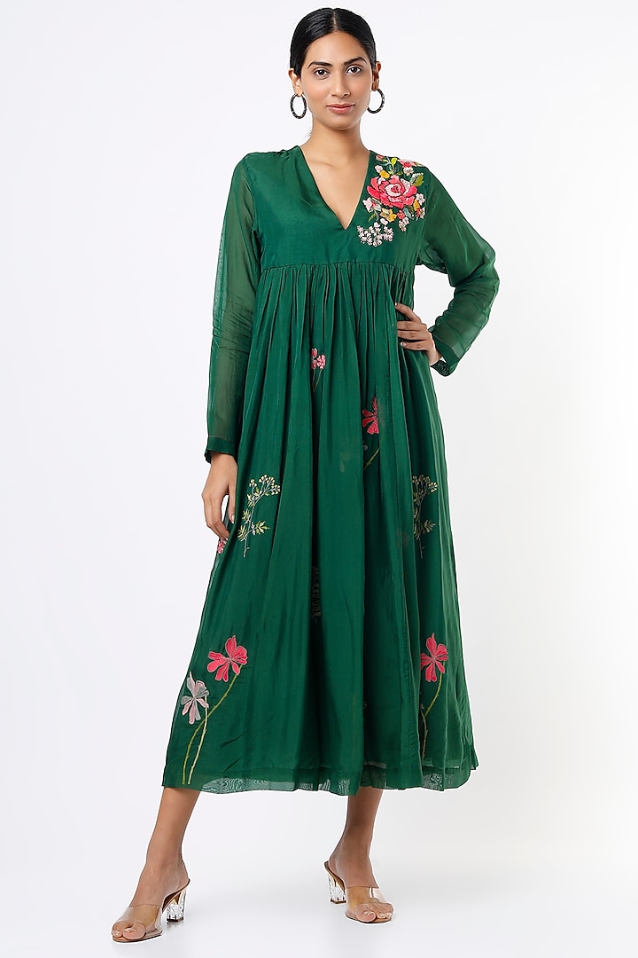 Evergreen Embroidered Flared Dress by Half Full Curve